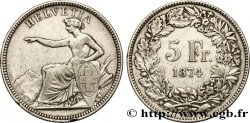 SUISSE 5 Francs Helvetia assise 1874 Bruxelles