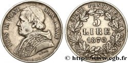 VATICAN ET ÉTATS PONTIFICAUX 5 Lire Pie IX an XXV 1870 Rome