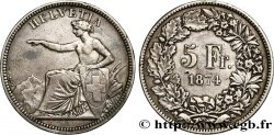 SUISSE 5 Francs Helvetia assise 1874 Bruxelles