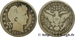 ÉTATS-UNIS D AMÉRIQUE 1/4 Dollar Barber 1892 Philadelphie