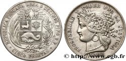 PERU 5 Pesetas 1880 Lima XF