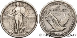 ÉTATS-UNIS D AMÉRIQUE 1/4 Dollar Liberté sans étoiles sous l’aigle 1917 Philadelphie