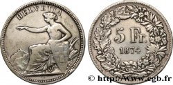 SUISSE 5 Francs Helvetia assise 1874 Bruxelles