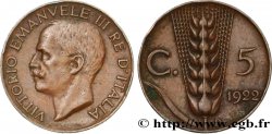 ITALIEN 5 Centesimi Victor Emmanuel III / épi 1922 Rome - R