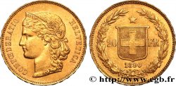 SWITZERLAND 20 Francs Helvetia 1890 Berne