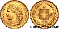 SWITZERLAND 20 Francs Helvetia 1892 Berne