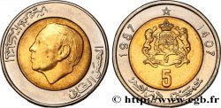 MAROC 5 Dirhams roi Hassan II / emblème AH 1407 1987  SUP