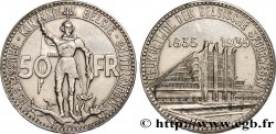 BELGIQUE 50 Francs Exposition de Bruxelles et centenaire des chemins de fer belges, St Michel en armure légende Flamande, position B 1935 