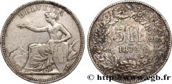 SUISSE 5 Francs Helvetia assise 1874 Bruxelles