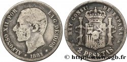 ESPAGNE 2 Pesetas Alphonse XII / emblème couronné (1881) 1881