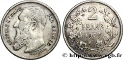 BÉLGICA 2 Frank (Francs) Léopold II légende flamande 1909 