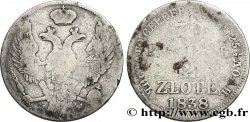 POLONIA 2 Zlote = 30 Kopecks Aigle bicéphale couronnée aux armes de la Russie 1838 Varsovie