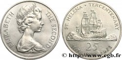 ST. HELENA 25 Pence Elisabeth II / tricentenaire de la colonie 1973