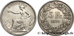 SUISSE 5 Francs Helvetia assise 1874 Bruxelles