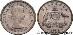AUSTRALIA 6 Pence Elisabeth II / émeu et kangourou de part et d’autre d’un écu 1956 Melbourne