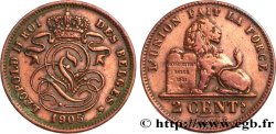 BÉLGICA 2 Centiemen (Centimes) Léopold II légende flamande 1905 