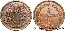 ITALIE - ÉTATS DU PAPE - PIE IX (Jean-Marie Mastai Ferretti) 5 Baiocchi an V 1851 Rome TTB+