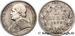 ITALIE - ÉTATS DU PAPE - PIE IX (Jean-Marie Mastai Ferretti) 5 Lire Pie IX an XXIV 1870 Rome