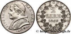 ITALIE - ÉTATS DU PAPE - PIE IX (Jean-Marie Mastai Ferretti) 2 Lire Pie IX an XXI 1866 Rome