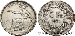 SUISSE 5 Francs Helvetia assise 1874 Bruxelles