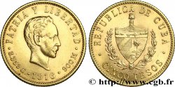 CUBA 5 Pesos OR emblème de la République / José Marti 1916 