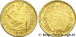 COLOMBIE 5 Pesos or emblème / mineur 1919 Bogota