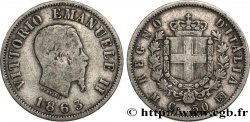 ITALIE 50 Centesimi Victor Emmanuel II type à l’écu 1863 Milan