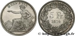 SUISSE - CONFÉDÉRATION HELVÉTIQUE 5 Francs Helvetia 1874 Bruxelles