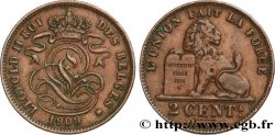 BELGIQUE 2 Centimes lion monogramme de Léopold II légende française 1909