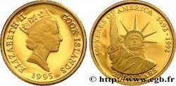 COOK INSELN 20 Dollars Proof Elisabeth II 500e anniversaire de la découverte de l’Amérique, Statut de la Liberté 1995