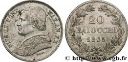 ITALIE - ÉTATS DU PAPE - PIE IX (Jean-Marie Mastai Ferretti) 20 Baiocchi an XX 1865 Rome