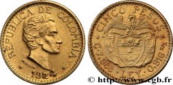 COLOMBIA 5 Pesos or Simon Bolivar 1924 Medellin