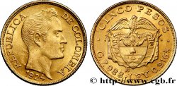 COLOMBIE 5 Pesos or type grosse tête Simon Bolivar 1924 Bogota