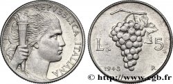 ITALIE 5 Lire “Liberté” à la torche / grappe de raisin 1948 Rome - R SUP
