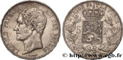 BELGIQUE 5 Francs Léopold Ier tête nue 1865