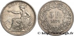SUISSE 5 Francs Helvetia assise 1874 Bruxelles