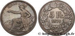 SUISSE 5 Francs Helvetia assise 1874 Bruxelles