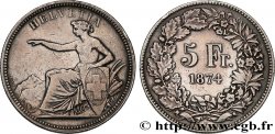SUISSE 5 Francs Helvetia assise 1874 Bruxelles