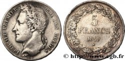 BELGIQUE 5 Francs Léopold Ier tête laurée 1849