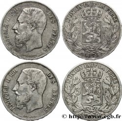 BELGIUM Lot de deux pièces de 5 Francs Léopold II 1873 