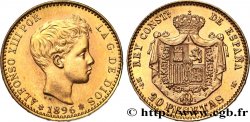 ESPAGNE 20 Pesetas Alphonse XIII (refrappe) M.P. - .M. 1896