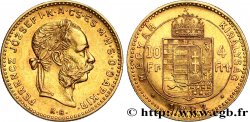 HUNGARY 10 Francs or ou 4 Forint, 2e type François-Joseph Ier 1882 Kremnitz
