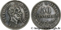 ITALY - KINGDOM OF ITALY - VICTOR-EMMANUEL II 50 Centesimi 1867 Turin AU