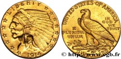 ÉTATS-UNIS D AMÉRIQUE 2 1/2 Dollars or (Quarter Eagle) type “tête d’indien” 1914 Philadelphie