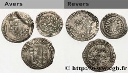 ESPAGNE - ROYAUME D ESPAGNE - ISABELLE ET FERDINAND LES ROIS CATHOLIQUES Lot de trois monnaies 1/2 real et 2 x 1 real N.D. 