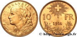 SWITZERLAND 10 Francs  Vreneli  1914 Berne