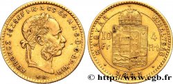 HUNGARY 10 Francs or ou 4 Forint, 2e type François-Joseph Ier 1881 Kremnitz