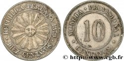 PÉROU 10 Centavos Soleil, monnayage provisoire 1879  TTB+