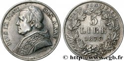 ITALIE - ÉTATS DU PAPE - PIE IX (Jean-Marie Mastai Ferretti) 5 Lire an XXIV 1870 Rome