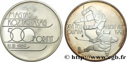 HONGRIE 500 Forint Proof XVIe Jeux Olympiques d’hiver Albertville 1992 / hockeyeurs 1989 Budapest